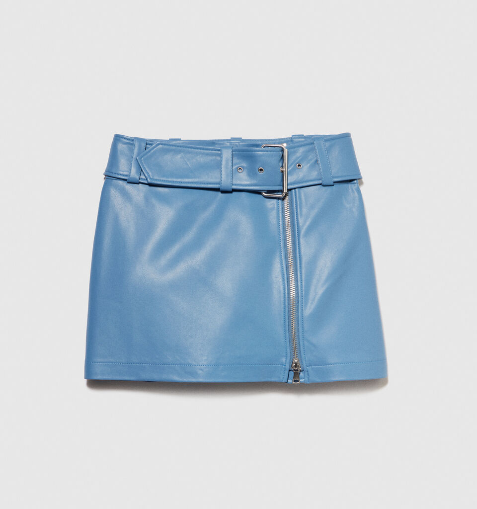 Mini skirt with maxi belt - women's mini skirts - Light Blue | Sisley image number 6